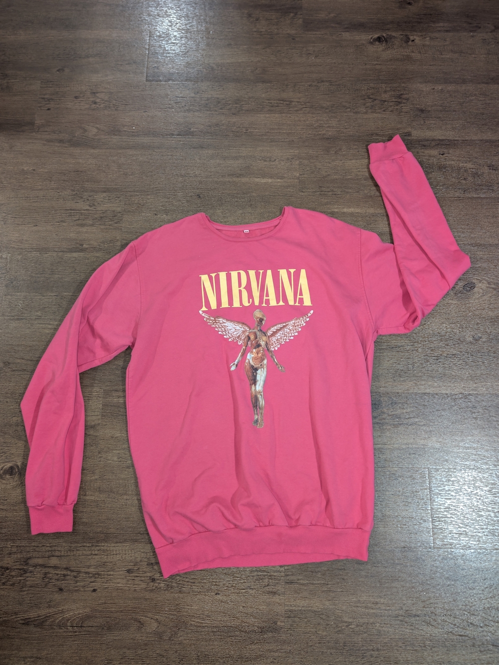 Nirvana Pink Graphic Print Crew Neck Pullover Fleece Sweatshirt Women's XXL 2XL